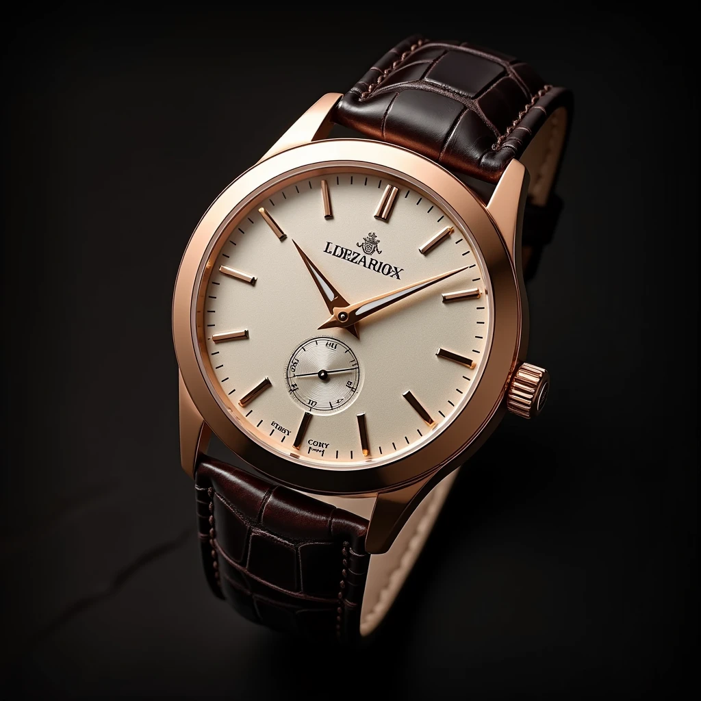 Elegant dress watch with rose gold case and alligator strap