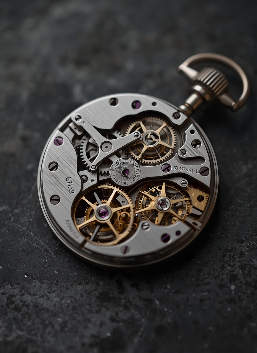 Intricate watch movement mechanism with visible gears