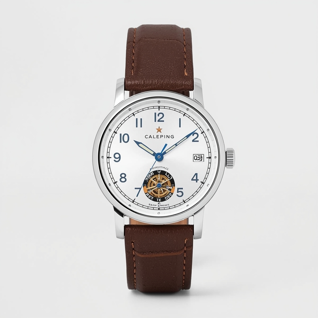 Classic Heritage automatic watch with brown leather strap and silver case